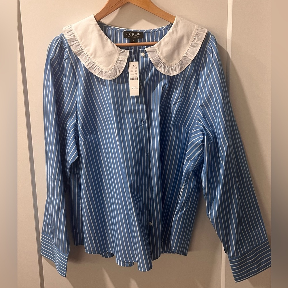 J. Crew Ruffle-collar cotton poplin shirt in stripe